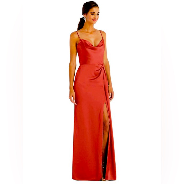 Dessy Bridesmaid Dress | Cowl-Neck Draped With Front Slit In Auburn Moon